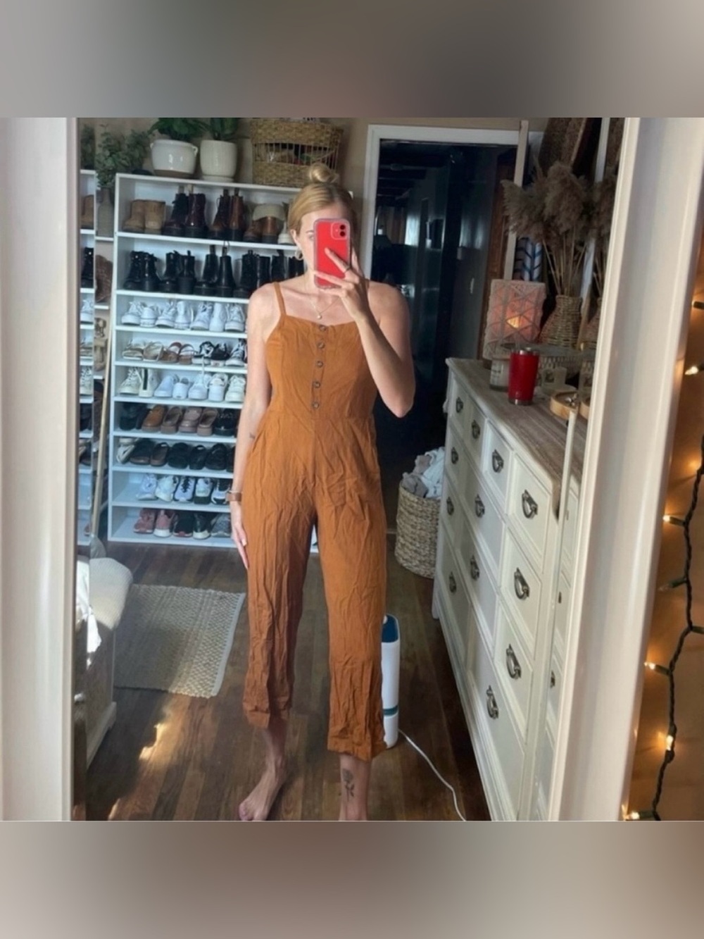Old navy burnt orange linen henley jumpsuit size small
